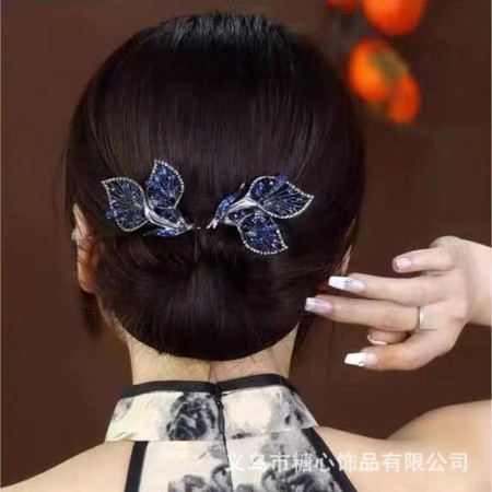 Whale Tail Rhinestone Flower Hair Bun [ WHITE, BLUE , RED ]