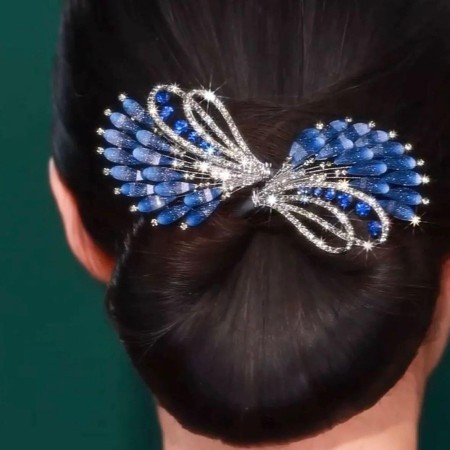Rhinestone Crystal Blue Feather Deft Bun Hair Bun [BLUE, LAVENDER]